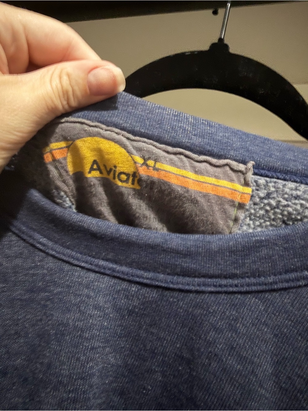 Aviator Nation Navy Sweatshirt with Pink & Orange Shoulder Stripes - Picture 3 of 3
